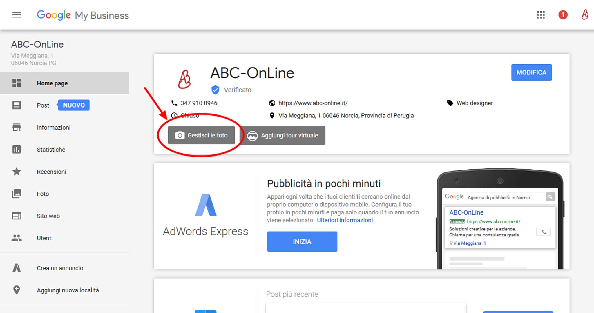 Google My Business foto 2 gestisci le foto